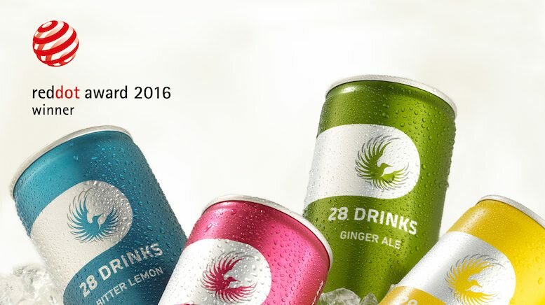 Bitterlimonade 28 DRINKS mit "Red Dot Award: Communication Design 2016" in der Kategorie Packaging Design ausgezeichnet. Quelle: Splendid Drinks AG/CALIDRIS 28 Deutschland GmbH